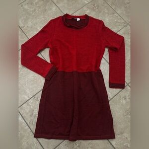 RED KNIT LONG SLEEVE MINI DRESS